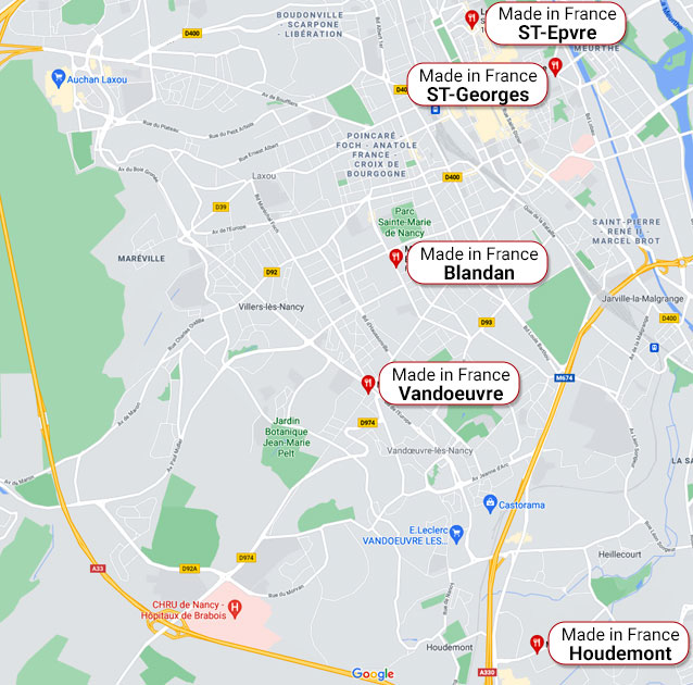Localisation des Made In France sur Nancy